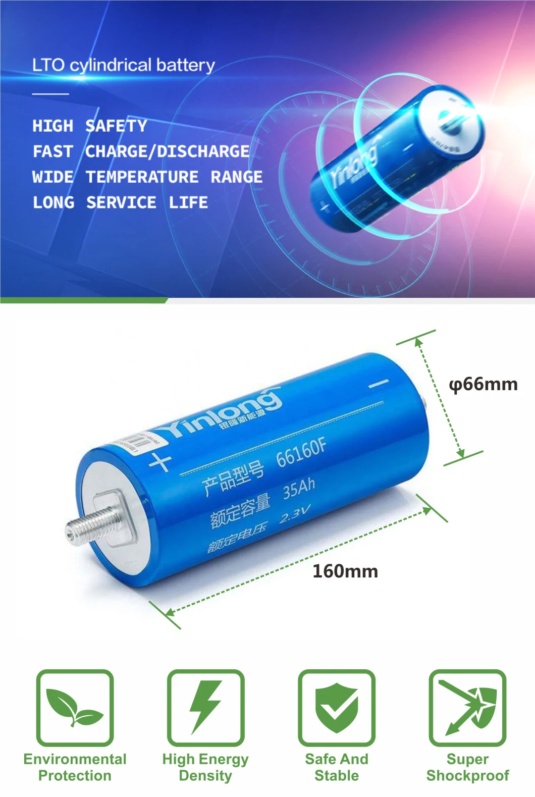 Special Offer for Brand New Yinlong 66160 Lto Battery 2.3V 35ah Grade a Cylindrical Lithium Titanate Batteries Cell