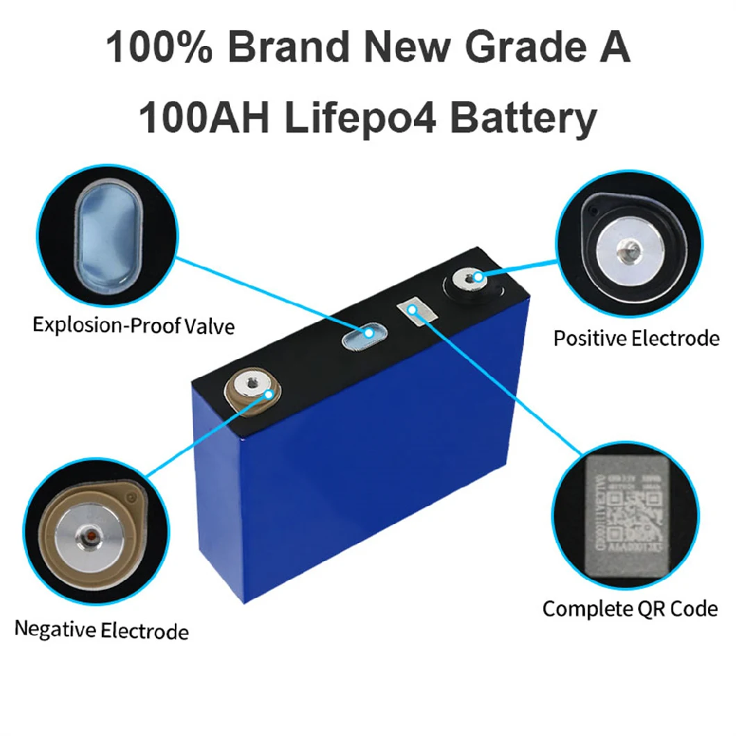 Prismatic LiFePO4 Battery Cells 3.2V 100ah Lithium Ion Battery Li Ion Battery Cells for Energy Storage and EV Forklift, Walkie, Tractor, Ecars